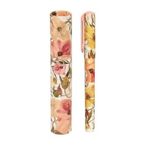 עט בקופסת קרטון גלילית דגם פרחים בגווני אפרסק