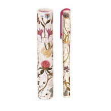 עט בקופסת קרטון גלילית דגם פרחים עדינים קליפס סגול