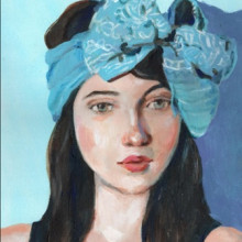 הדפס בחורה עם סרט כחול