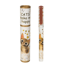 עט בקופסת קרטון גלילית דגם חתול עם עיניים פקוחות