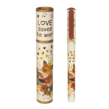 עט בקופסת קרטון גלילית דגם חיות מתחבקות