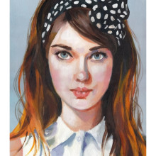 הדפס בחורה עם סרט שחור לבן